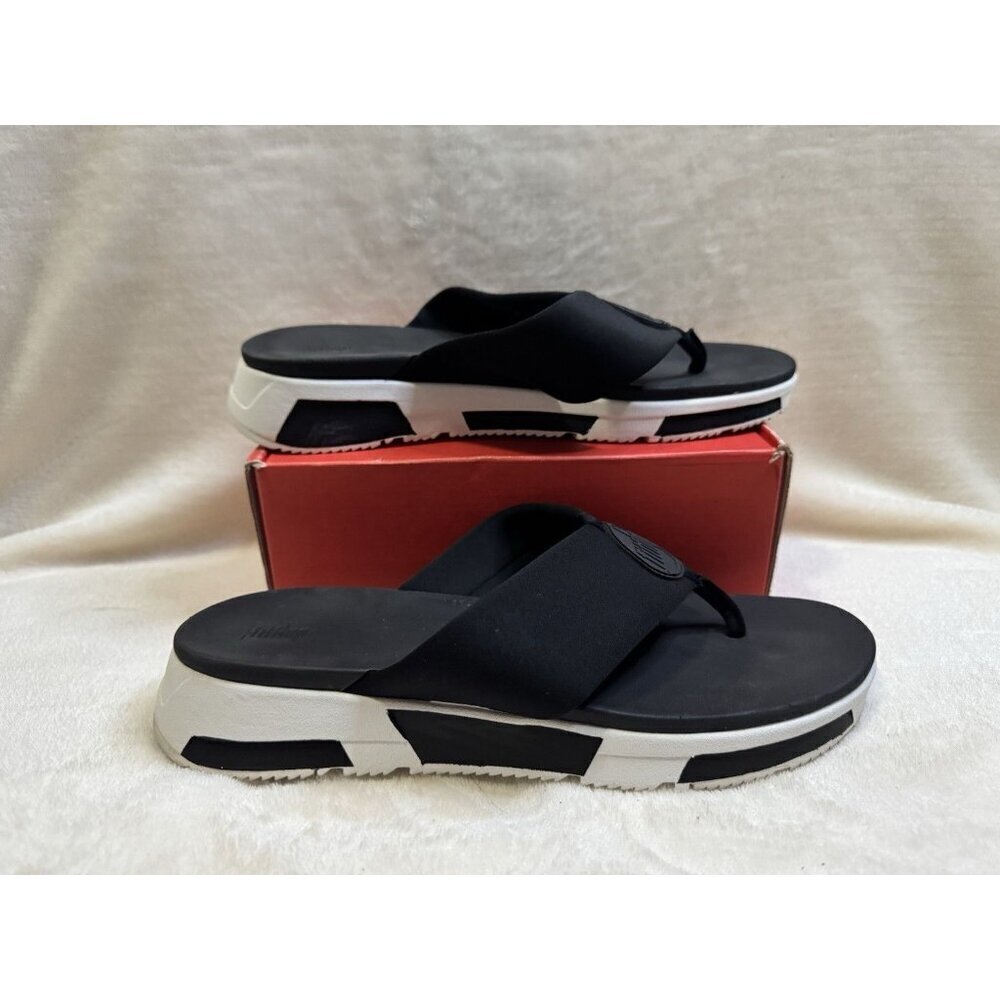 FITFLOP Women's Black Heda Toe Post Sandal Flip Flop Shoe 9 Casual Comfy Summer